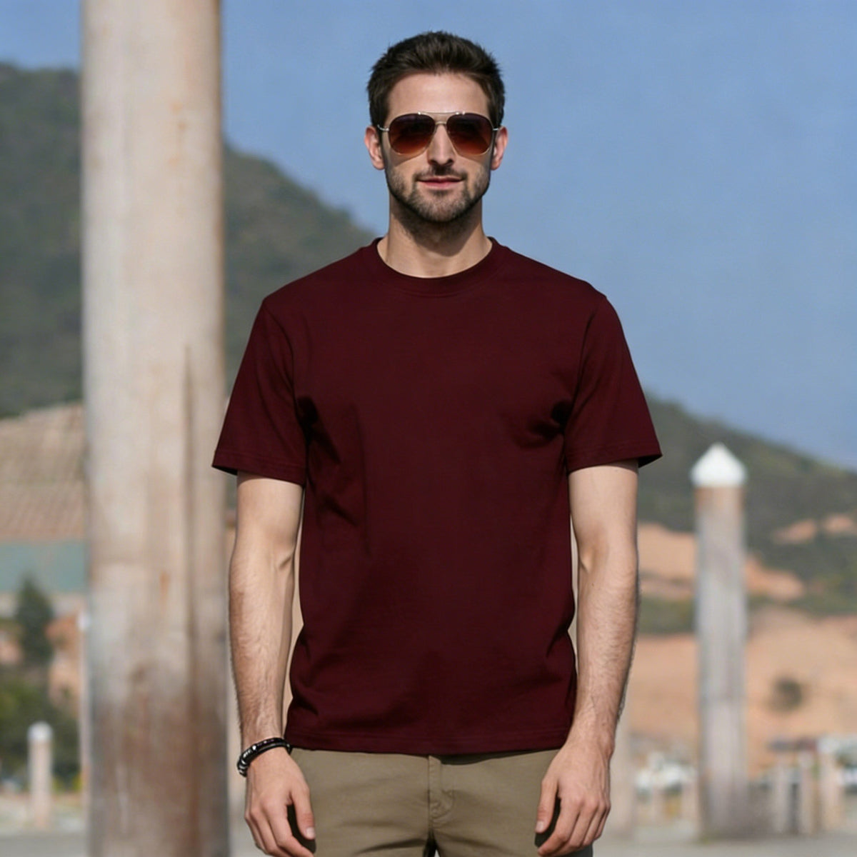 Mens Basic Cotton Round Neck T-shirt
