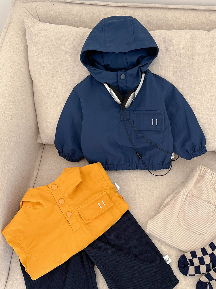 Boys Hooded Windbreaker Jacket Korean Style Lightweight Spring Autumn Outerwear