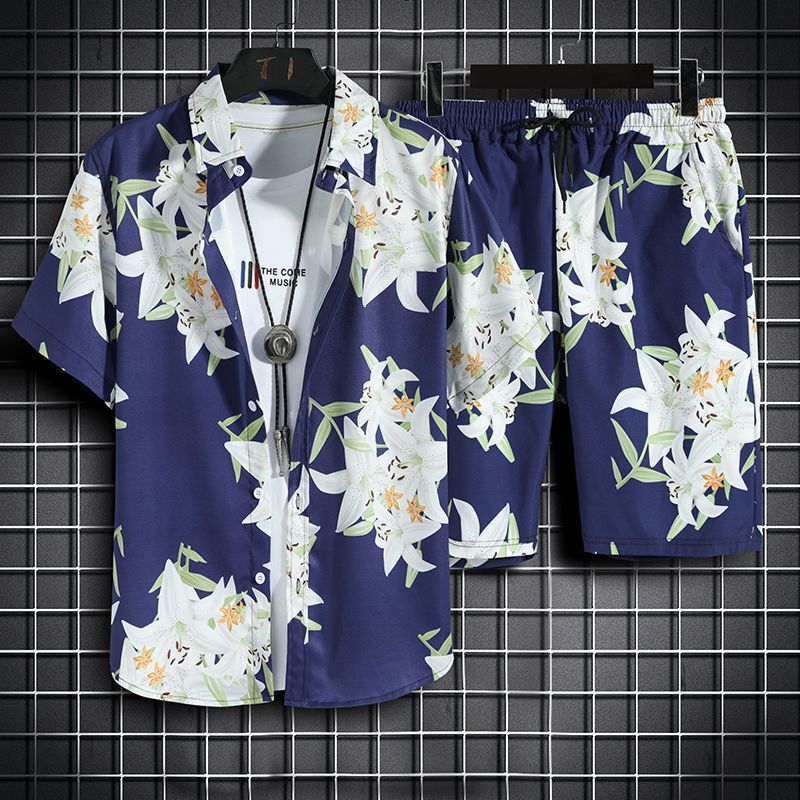 Men's Floral Print Shirt and Shorts Set