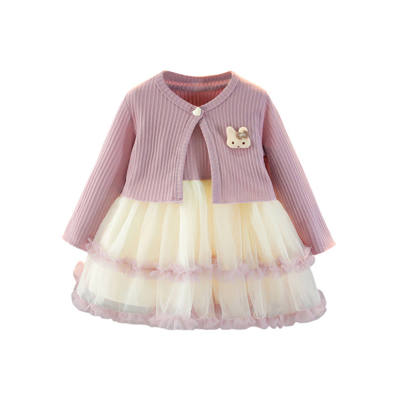 Girls Long Sleeve Gauze Skirt Set