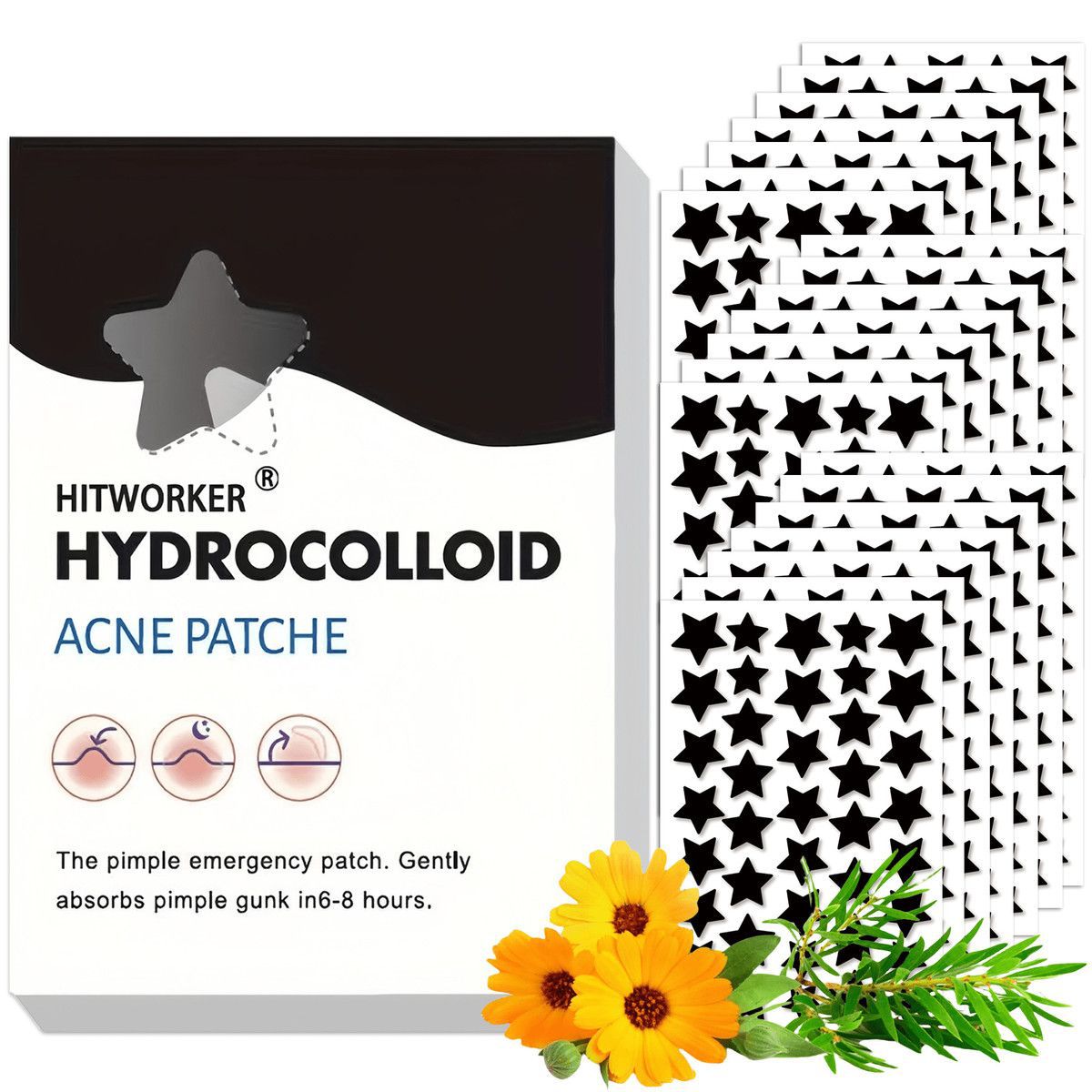 HITWORKER Black Star Hydrocolloid Patches - 200 or 400 Pieces