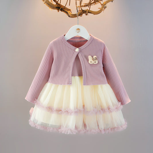 Girls Long Sleeve Gauze Skirt Set