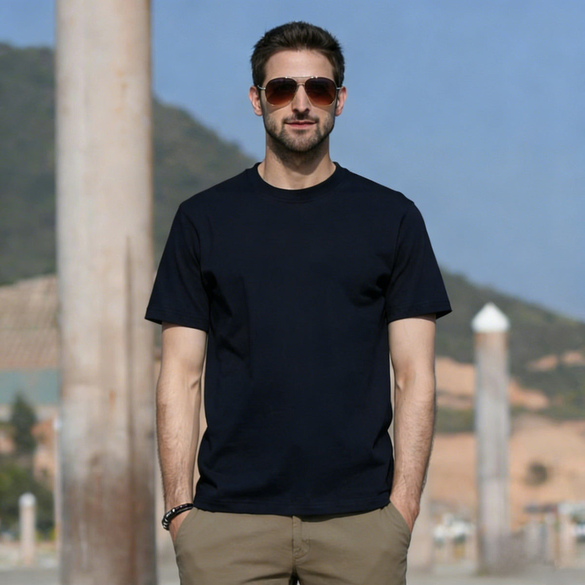 Mens Basic Cotton Round Neck T-shirt