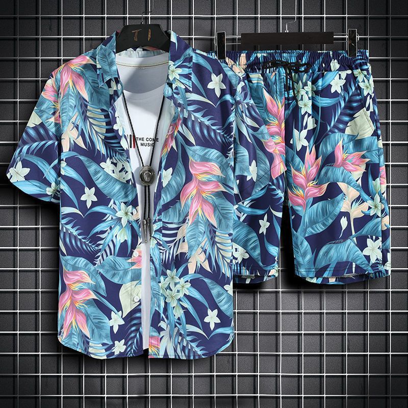 Men's Floral Print Shirt and Shorts Set