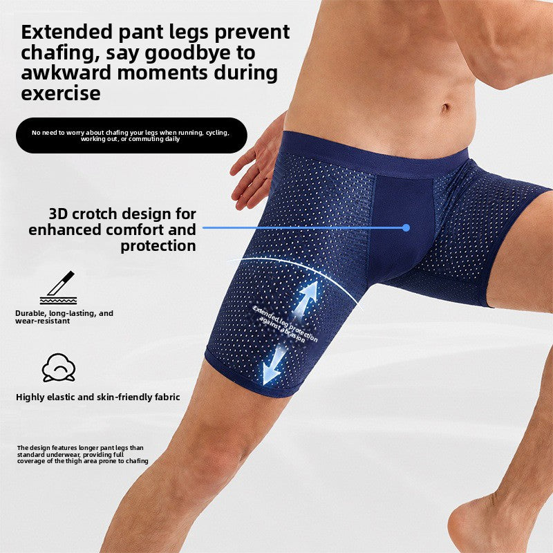 Men Mesh Underwear Sports Extended AntiWear Boxer Briefs Breathable QuickDry