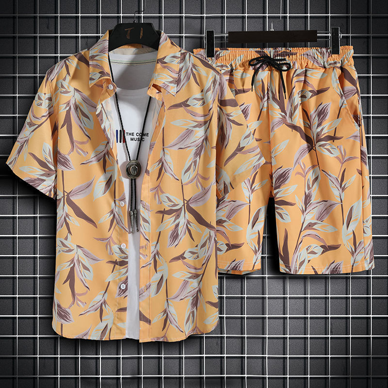 Men's Floral Print Shirt and Shorts Set