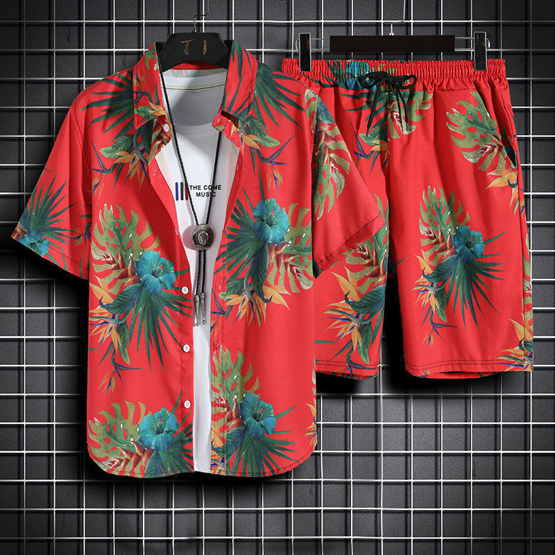 Men's Floral Print Shirt and Shorts Set